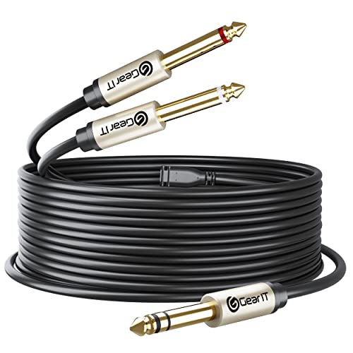 1/4 inch TRS Stereo to Dual 1/4 inch Y-Splitter Insert Cable (15ft) 1/4 Inch Male Jack to Dual 1/4inch(6.35mm) Male TS Mono Breakout Cable Audio Patch Quarter Inch Cord - 15 feet