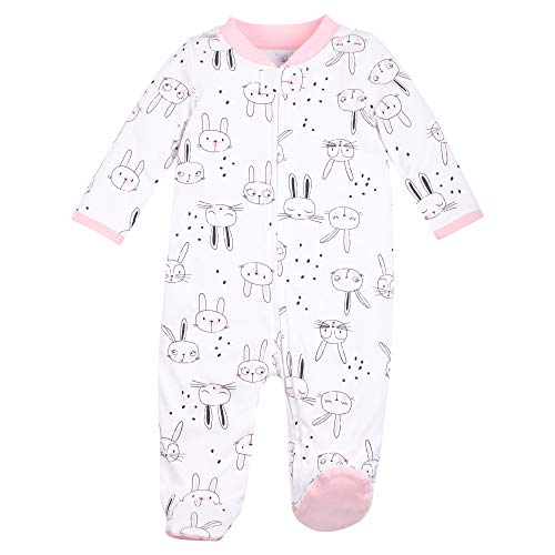 girls Long Sleeve Play and Toddler Sleepers, Pink Bunny, 3 Months US