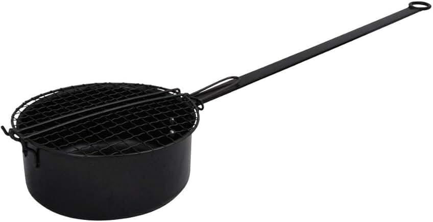 Grey fireplace popcorn popper, 27x7.1x3.7 inches