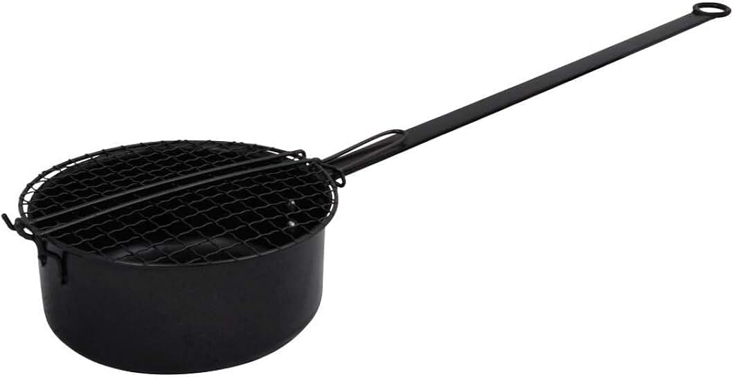 Grey fireplace popcorn popper, 27x7.1x3.7 inches