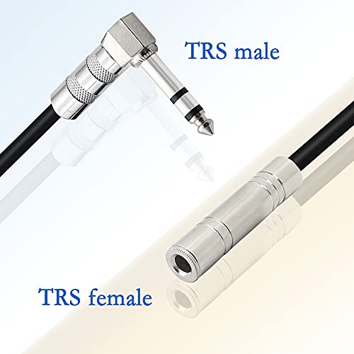 1/4 Inch Stereo Extension Cable Right Angle 6.35mm Male to Female TRS Stereo Audio Cable for Amplifiers,Guitars,Home Theater Equipment Etc 2M
