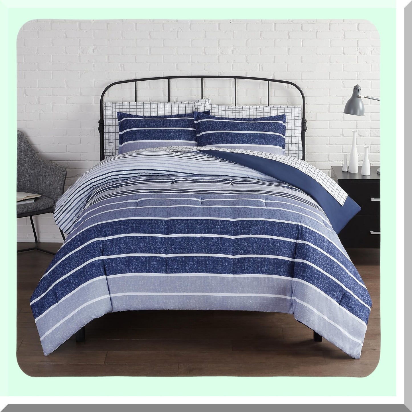 Variegated Stripe Comforter Set - Twin XL Blue - Complete Bedding Set with Sheets & Pillow Cases - Soft Modern Design - All Season Bed in a Bag