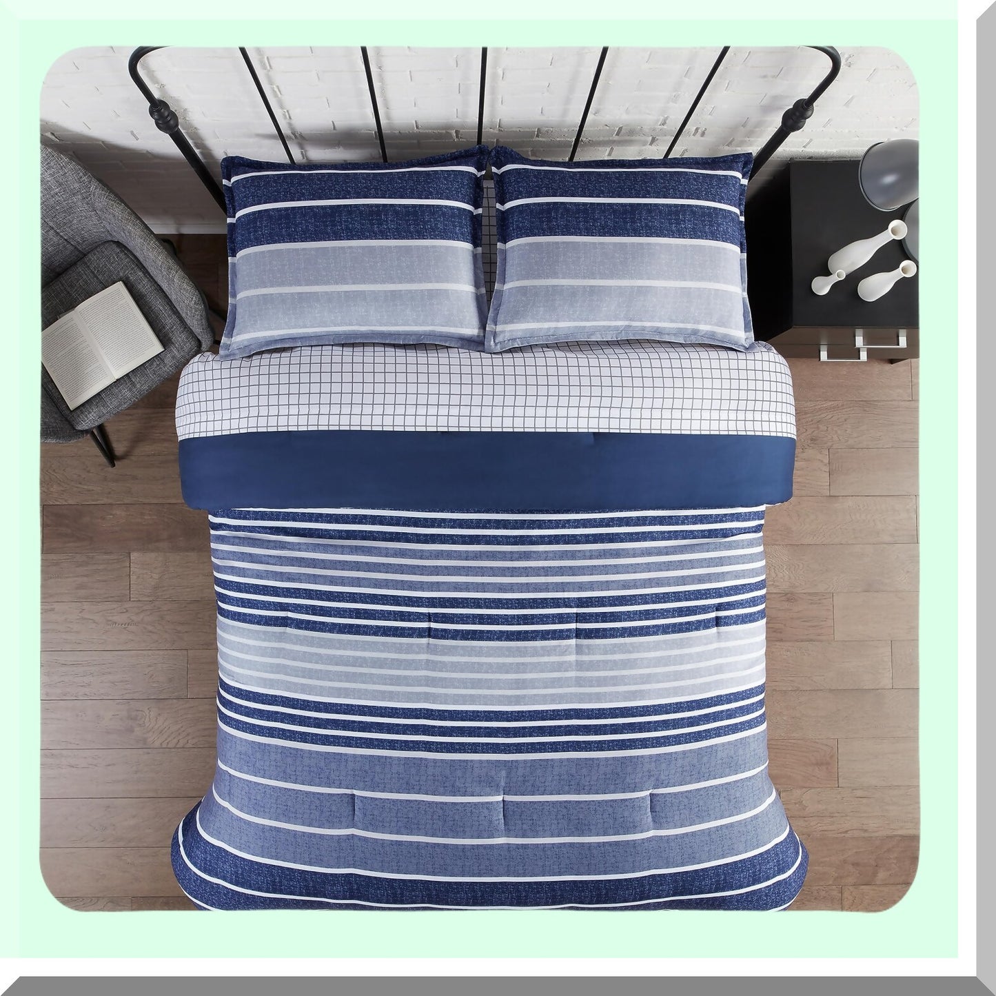 Variegated Stripe Comforter Set - Twin XL Blue - Complete Bedding Set with Sheets & Pillow Cases - Soft Modern Design - All Season Bed in a Bag