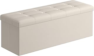 43-Inch Folding Storage Ottoman Bench in Cream White