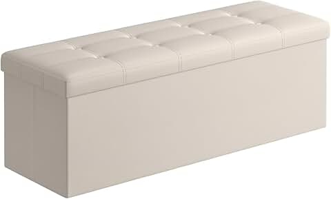 43-Inch Folding Storage Ottoman Bench in Cream White