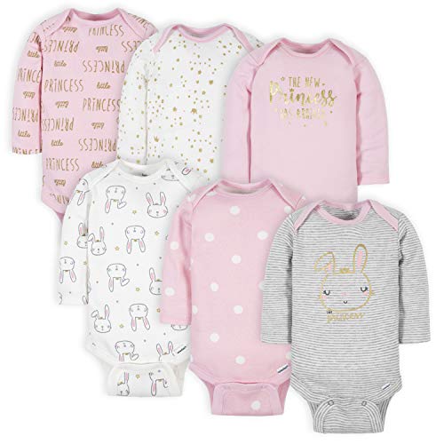 Baby Girls' 6-Pack Long-Sleeve Onesies Bodysuits, Princess Pink, 0-3 Months
