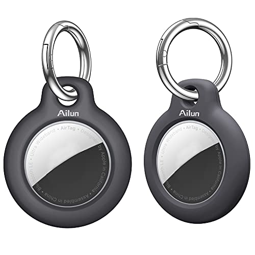 [2Pack] Hard PC Cover for AirTag,Shockproof Cover Loop with Keychain Ring Holder Protector Protective Case Tracker Finder Locator Anti-Lost Protector Holder for AirTags,Wear-Resistant Black