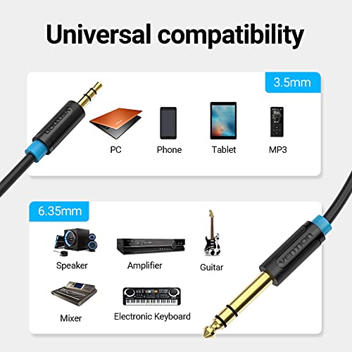 3.5mm to 6.35mm Audio Stereo Cable, 6.35mm 1/4" Male to 3.5mm 1/8" Male TRS Stereo Audio Cable Jack Compatible for iPod Laptop Home Theater Devices and Amplifiers(1.5FT)