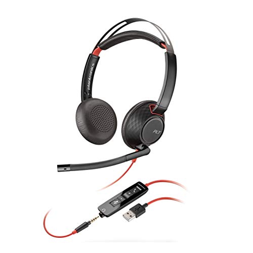 '- Blackwire 5220 USB-A Headset (Plantronics) - Wired, Dual Ear (Stereo) Computer Headset with Boom Mic - USB-A, 3.5 mm to connect to your PC, Mac, Tablet and/or Cell Phone