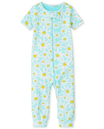 Single Baby Toddler Girls Snug Fit 100% Cotton Zip-Front One Piece Footed Pajama, Daisy Allover, 3-6 Months