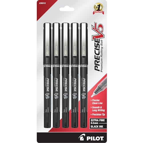 Pack of 5 Extra Fine Black Rollerball Pens
