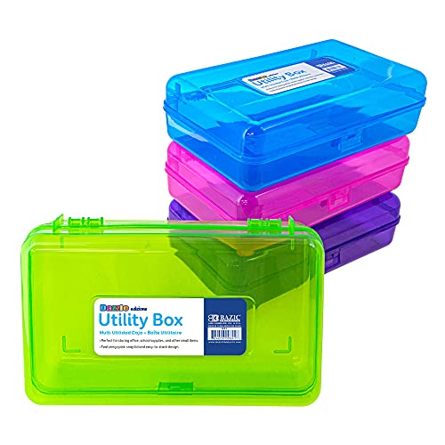Bright Color Plastic Pencil Cases, 4-Pack