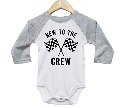 Motocross Onesie/New to The Crew/Baby Racing Outfit/Raglan Bodysuit/Announcement (0-3M, Grey)
