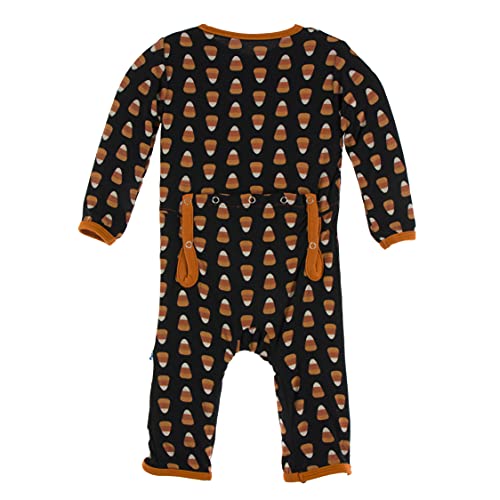 Celebrations Coverall with Zipper in Spooky Fun Prints, Baby Romper, Back-Flap One-Piece, Ultra Soft Baby Clothes (Midnight Candy Corn - 0-3 Months)