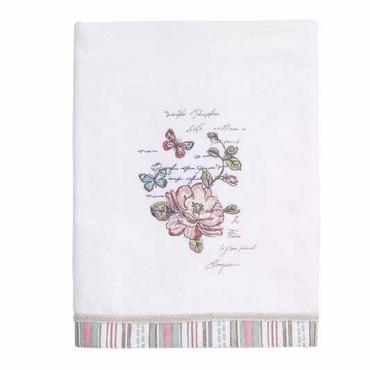 Bath Towel White Cotton Butterfly Garden Collection