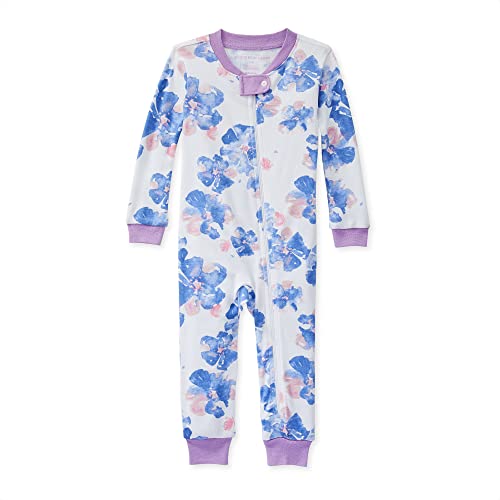 Girls' Pajamas, Zip Front Non-Slip Footed Sleeper Pjs, 100%  Cotton, Sunny Wildflower, 12 Months