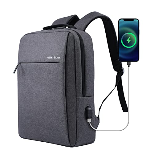 Laptop Backpack 15.6 Inch Slim Durable Travel Bag with USB Port Grey