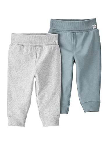 Baby 2-Pack  Cotton Grow-with-Me Pants, Teal/Heather, 3 Months