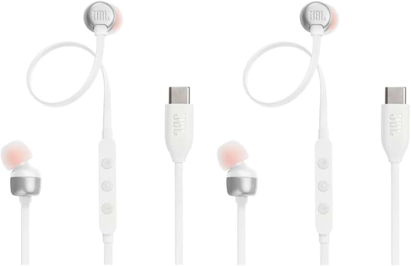 Wireless in-ear headphones with microphone and remote, white, pack of 2