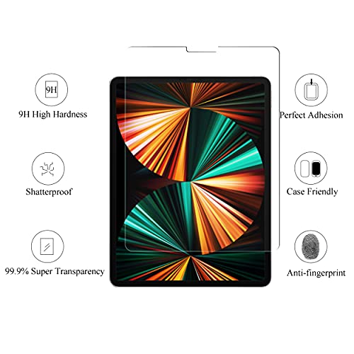 2 Pack Screen Protector for iPad Pro 12.9 2020 4th & 2021 5th + 2 Pack Camera Lens Protector,Tempered Glass Anti-Scratch Case Friendly, Compatible with Face ID & Apple Pencil