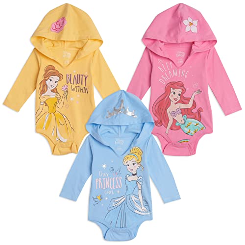 Princess Cinderella Belle Ariel   Baby Girls 3 Pack Cuddly Bodysuits Multicolored 3-6 Months