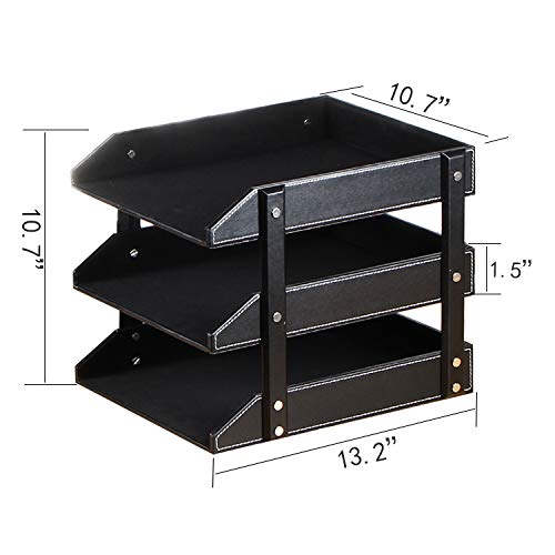 Stackable 3-Tier Leather Desk File Tray