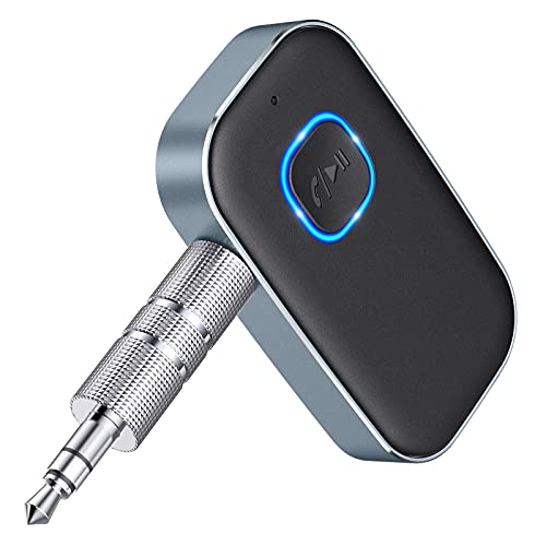 Bluetooth AUX Adapter for Car, Noise Reduction Bluetooth 5.0 Receiver for Music/Hands-Free Calls, Wireless Audio Receiver for Home Stereo/Speaker, 16H Battery Life/Dual Connect (Black+Gray)