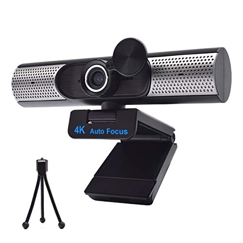 4K Auto Focus HD Webcam with Microphone Privacy Coverand Tripod,Web cam with Speaker Camera for Conferences, USB Camera Plug and Play Compatible with Zoom/Skype/Facetime/Teams
