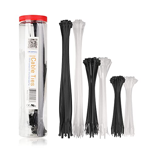 200-Pack Indoor and Outdoor 6, 8,12-Inch Self-Locking Nylon Zip Ties Assorted Sizes (Tie Wraps, Cable Ties, Zipties) in Black and White