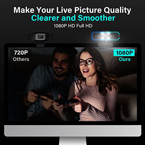 Streaming Webcam,1080P/60FPS HD Gaming Webcam with Fill Light and Microphone,autofocus Streaming Webcam