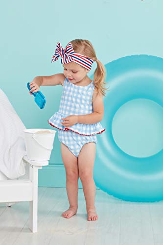 Girls Reversible Swimsuit & Headband Set, Blue, 3-6 Months