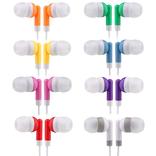 Kids Bulk Earbud Headphones 50 Pack Multi Colored, Individually Bagged, Wholesale Disposable Earphones Perfect for School Classroom Libraries Students (50Mixed)