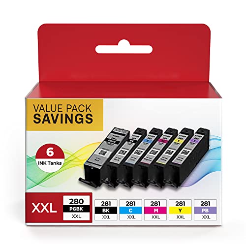 PGI-280XXL and CLI-281XXL Ink Cartridges for Canon Pixma TS Series, 6 Pack