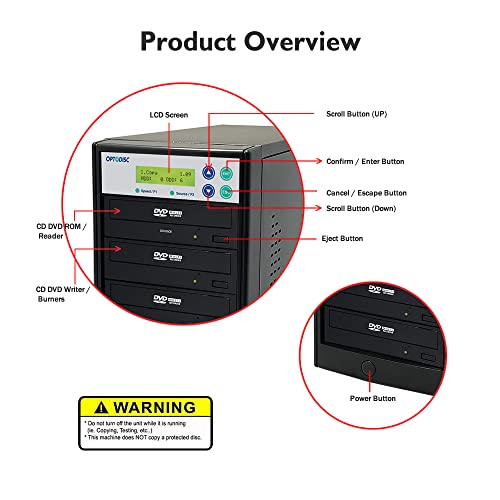 1 to 5 24X Burner M-Disc Support CD DVD Duplicator - Standalone Copier Duplication Tower (OPTO-S5T-DVD-BK)