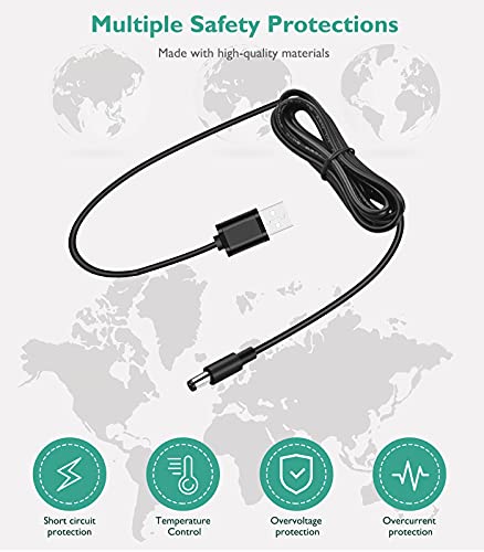 5V Universal USB Power Cable, USB to DC Charging Cable with 8 Tips(5.5x2.5, 4.8x1.7, 4.0x1.7, 3.5x1.35, 2.5x0.7, Micro USB, Type-C, Universal Connector)