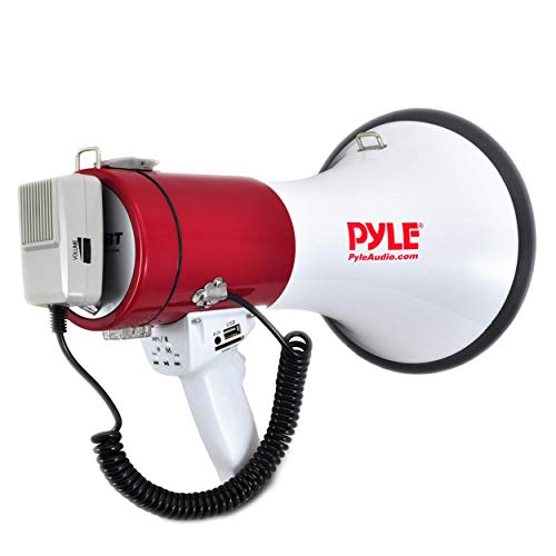 Portable Megaphone Speaker PA Bullhorn - Built-in Siren, 50W Adjustable Volume Control & 1200 Yard Range - Ideal for Any Outdoor Sports, Cheerleading Fans & Coaches or for Safety Drills - PMP52BT