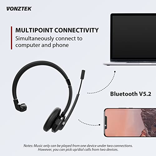 Bluetooth Headset, Wireless Headphones with Microphone Noise Canceling & USB Dongle, Trucker Bluetooth Headset with Mic Mute for Office Phone PC Computer Call Center Skype Zoom Meeting