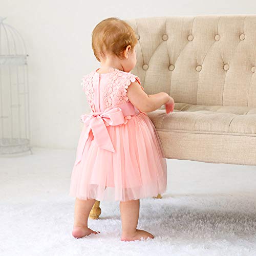 Baby Girls Sleeveless Lace Formal Dress for Party Wedding 3-24 Months Pink