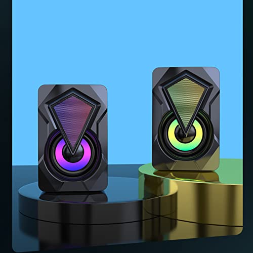 Computer Speakers, 2Pcs USB Powered Mini Speaker with RGB Light HiFi Stereo Sound Cable Subwoofer Gaming Speakers for PC/Laptops/Desktops/Phone/Ipad/Game Machine