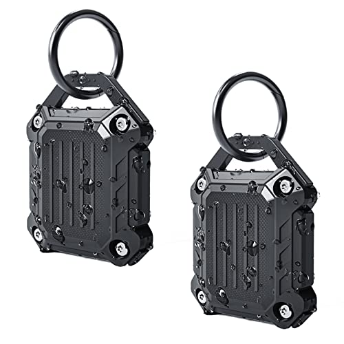 '- Waterproof Airtag Keychain Holder Case,Screw Full Cover Compatible with Apple Air Tag Tracker Key Ring (Black 2Pack)