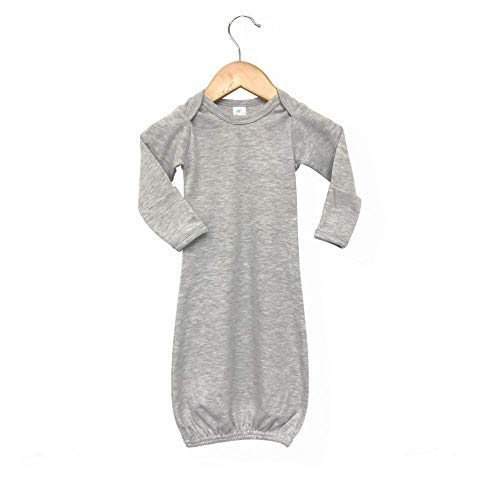 Baby Infant Blank Long Sleeve Sleeper Gown With Mitten Cuffs - Heather Gray  0-3 Months -3850