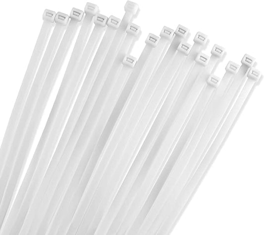 12 Inch Zip Cable Ties (100 Pack), 50lbs Tensile Strength - Heavy Duty White, Self-Locking Premium Nylon Cable Wire Ties for Indoor and Outdoor by