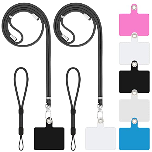 Cell Phone Lanyard, Universal 2 Phone Crossbody Lanyard for Women, 2 Wrist Phone Strap and 5 Connectors Compatible with Most Phones (Black Black)