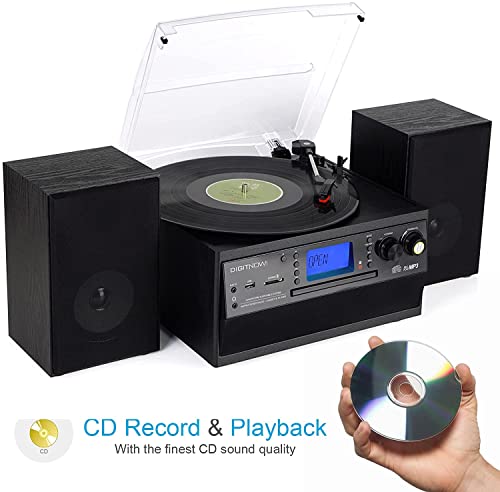 Bluetooth Record Player Turntable with Stereo Speaker, LP Vinyl to MP3 Converter with CD, Cassette, Radio, Aux in and USB/SD Encoding, Remote Control, Audio Music Player Built in Amplifier