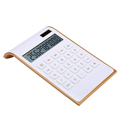 Slim 10-Digit Desktop Calculator with Tilted LCD in White