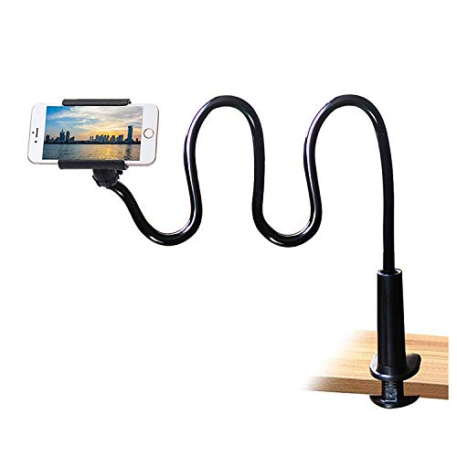 Cell Phone Holder with Flexible Arm and Clamp in Black
