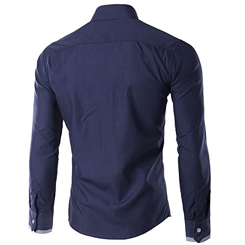 Men Long Sleeve Shirt New Recreational Button Long Sleeve Shirt Fashion Pure Long Sleeve Top Darkblue