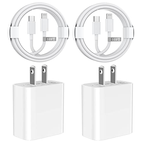 iPhone 14 13 12 Fast Charger 10 FT, [Apple MFi ] 2 Pack PD 20W USB C Wall Charger Block with 10FT Extra Long Type C to Lightning Fast Charging Data Sync Cable for iPhone 14 13 12 11 XS XR X 8