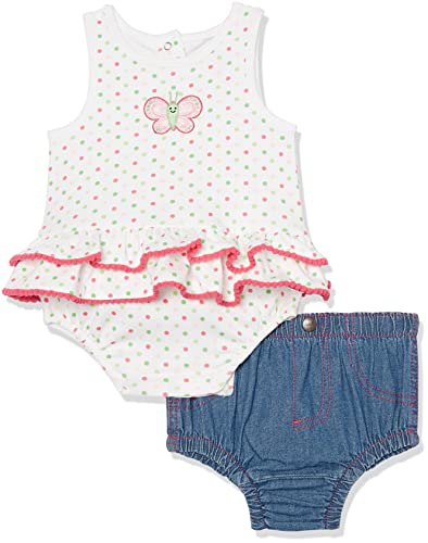 Baby Girls' Sleeveless Romper, White/Print, 3-6 Months