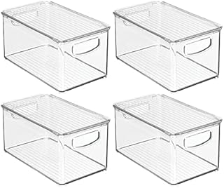 Plastic storage bin with lid and handles, 4-pack